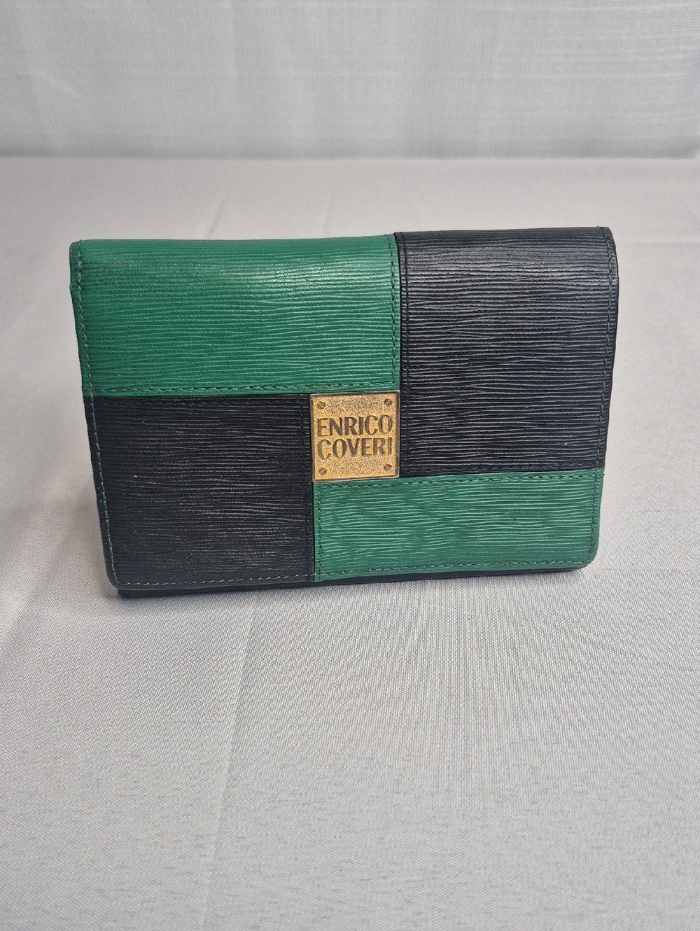 ENRICO COVERI Green & Black Colorblock Leather Wallet Made In Italy - Picture 3 of 16